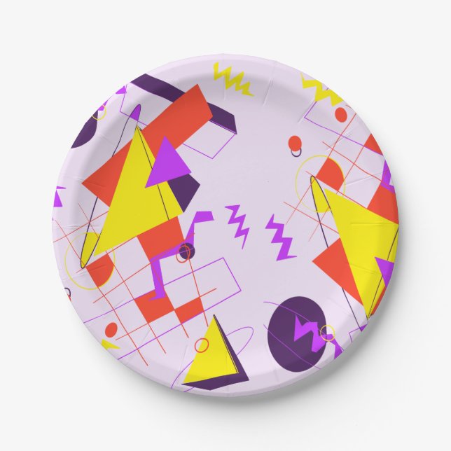 80s Retro Geometric Birthday Party Plate (Front)