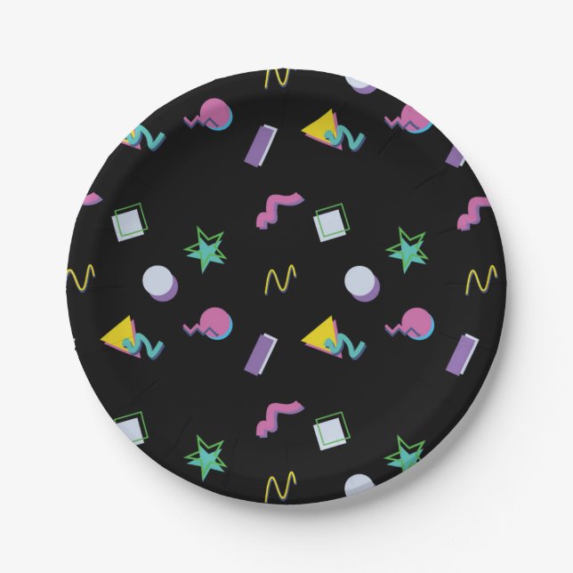 80s Retro Memphis Pop Pattern Paper Plate (Front)