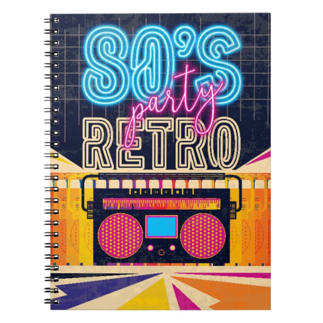 80s, retro music party. Old style poster. Disco fl Notebook (Front)