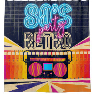 80s, retro music party. Old style poster. Disco fl Shower Curtain