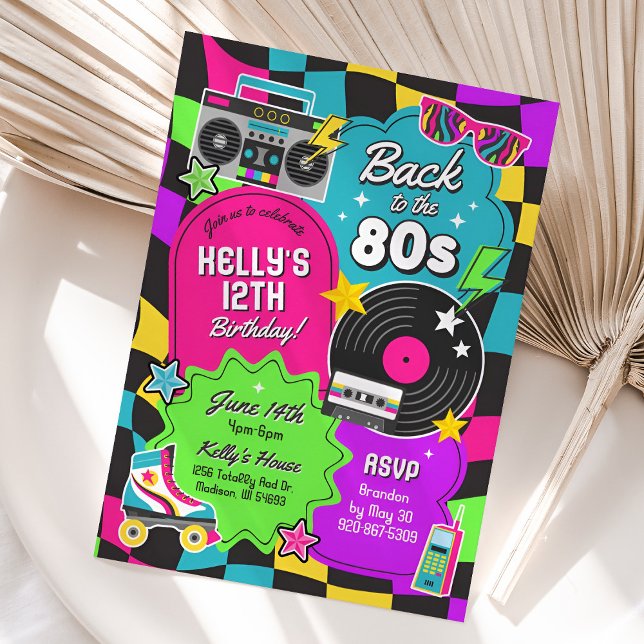 80s Retro Neon Birthday Invitation (Creator Uploaded)