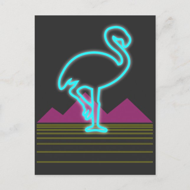 80's retro neon pink flamingo bird postcard (Front)