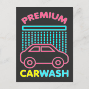 80's retro neon premium car wash car postcard