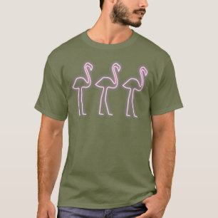 80s Retro Neon Sign Pink Flamingo Bird Pool T-Shirt