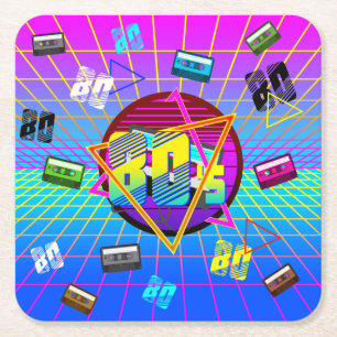 80's RETRO OLD SCHOOL CASSETTE TAPE    Square Paper Coaster
