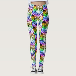 80s Retro Rainbow Leopard Leggings