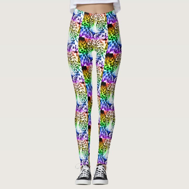 80s Retro Rainbow Leopard Leggings (Front)