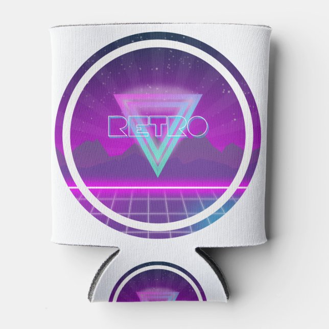 80s Retro Synthwave Grid Can Cooler (Front)