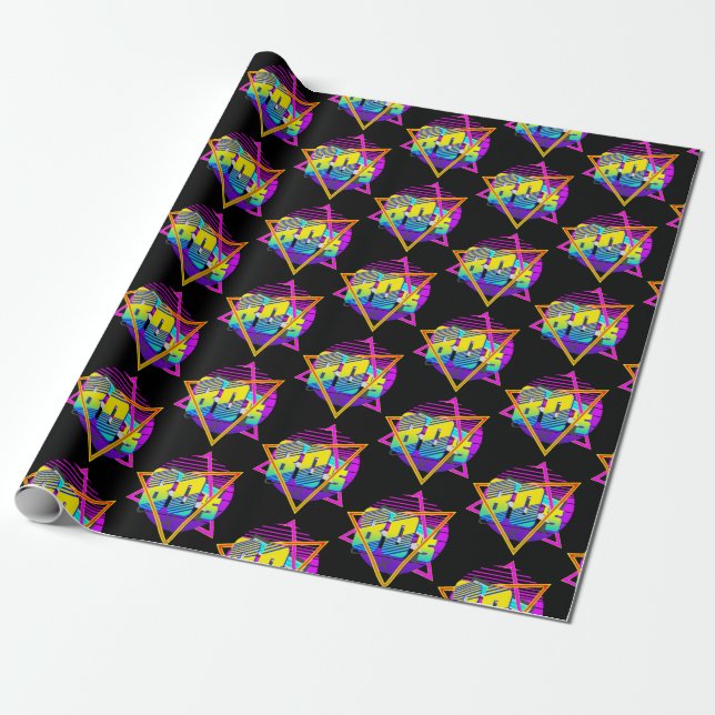 80's Retro Vintage Sunset  Wrapping Paper (Unrolled)