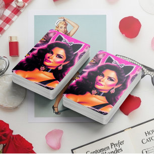 80s Retrowave Cat Woman Playing Cards