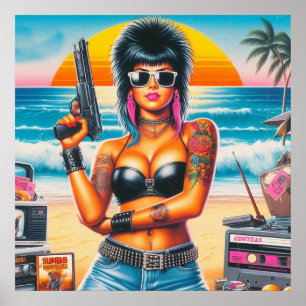 80s Retrowave Punk Girl Poster
