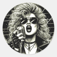 80s Rocker chick female singer ink illustration