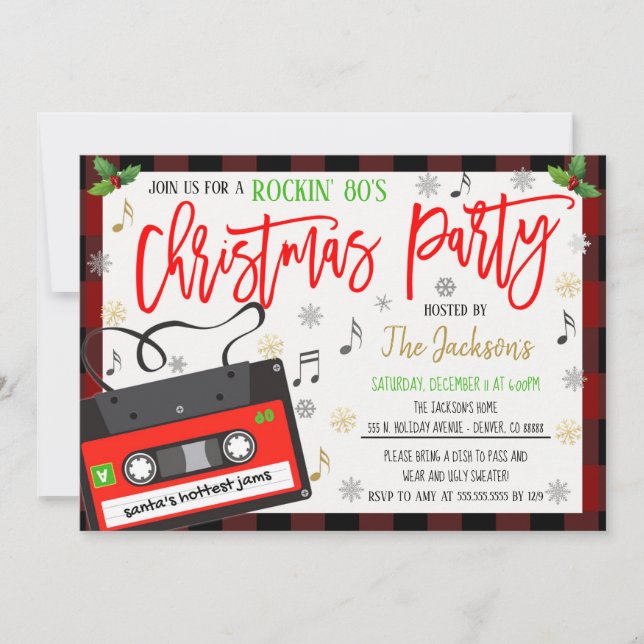 80's Rockin Holiday Party Invitation (Front)