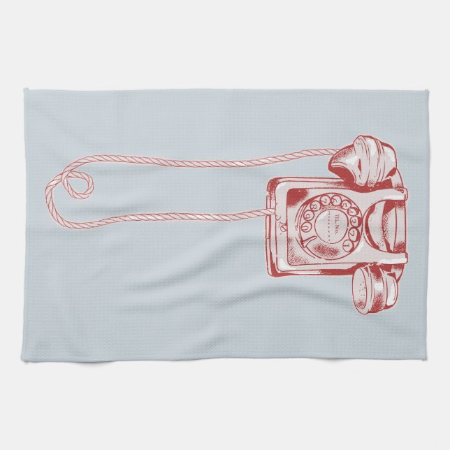 80s rotary dial telephone tea towel (Horizontal)
