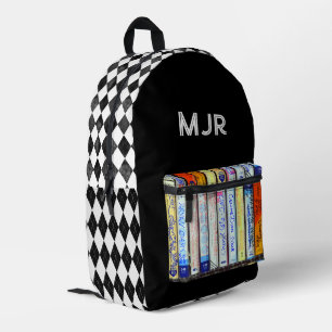 80's style cassette & argyle  printed backpack