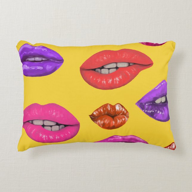 80's style: colourful lips pattern. decorative cushion (Front)