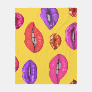 80's style: colourful lips pattern. fleece blanket