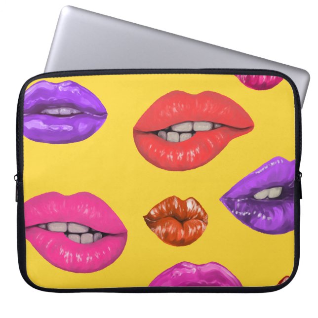 80's style: colourful lips pattern. laptop sleeve (Front)