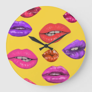 80's style: colourful lips pattern. large clock