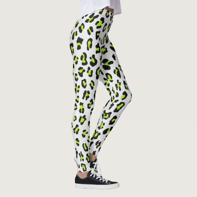 80s Style Neon Green Leopard Print Leggings (Right)