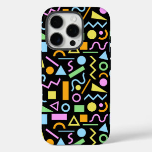 80s Style Shape Pattern Colour on Black iPhone 16 Pro Case
