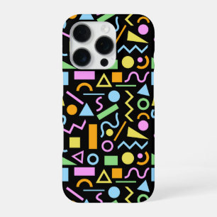 80s Style Shape Pattern Colour on Black iPhone 16 Pro Case