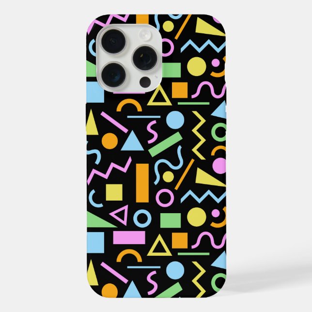 80s Style Shape Pattern Colour on Black iPhone Case (Back)