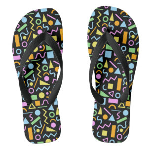 80s Style Shape Pattern Colour on Black Jandals