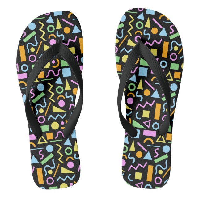 80s Style Shape Pattern Colour on Black Jandals (Footbed)