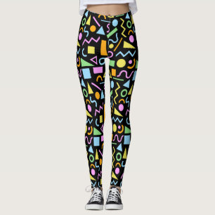80s Style Shape Pattern Colour on Black Leggings