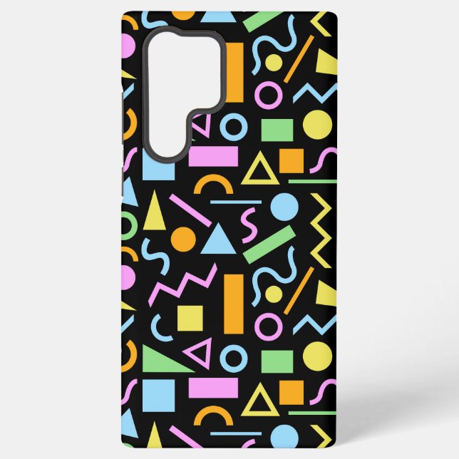80s Style Shape Pattern Colour on Black Samsung Galaxy S22 Ultra Case (Back)