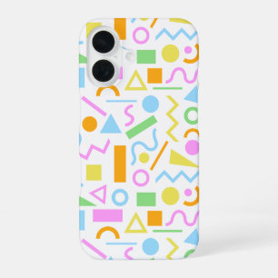80s Style Shape Pattern Colour on White iPhone 16 Case