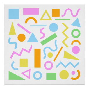 80s Style Shape Pattern Colour on White Poster