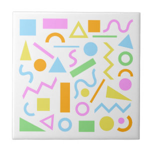 80s Style Shape Pattern Colour on White Tile