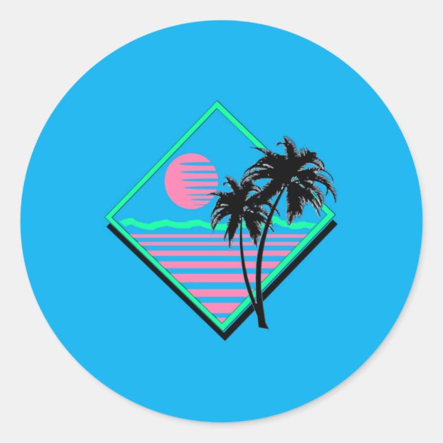 80s Sunset 2 Classic Round Sticker (Front)