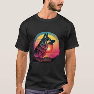 80s Synthwave German Shepherd with a Retro Aesthet T-Shirt