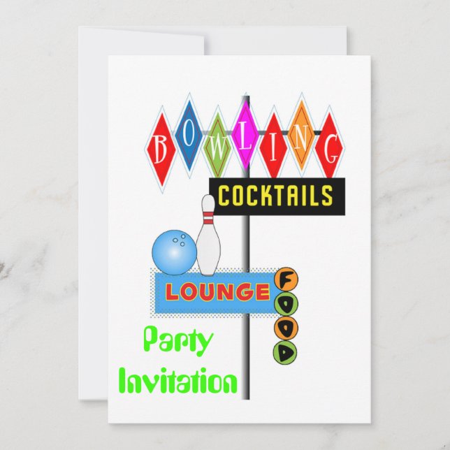 80s themed party invitation 80s party bowling (Front)