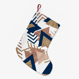 80s Trendy Abstract Navy and Rose Gold Custom Small Christmas Stocking