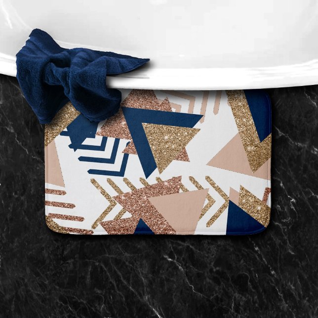 80s Trendy Abstract | Navy and Rose Gold Pattern Bath Mat (Creator Uploaded)