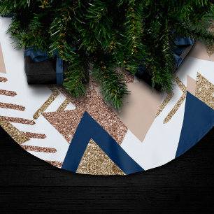 80s Trendy Abstract Navy and Rose Gold Pattern Brushed Polyester Tree Skirt