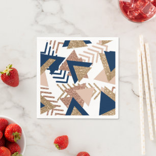 80s Trendy Abstract Navy and Rose Gold Pattern Napkin