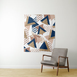 80s Trendy Abstract   Navy and Rose Gold Pattern Tapestry