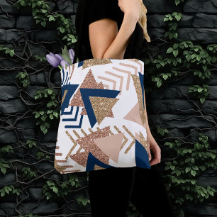 80s Trendy Abstract Navy and Rose Gold Pattern Tote Bag