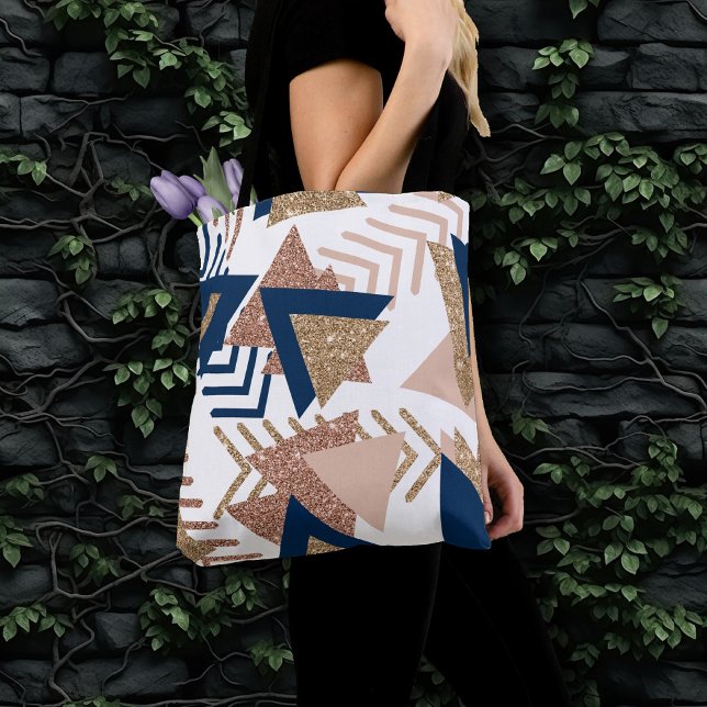 80s Trendy Abstract | Navy and Rose Gold Pattern Tote Bag (Creator Uploaded)