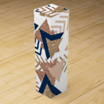 80s Trendy Abstract | Navy and Rose Gold Pattern Wine Box<br><div class="desc">#abstractart Feminine and sophisticated modern contemporary geometric abstract pop-art in a sophisticated navy blue, blush pink, and a copper rose gold faux metallic glitter palette celebrating the 1990s and 1980s with totally awesome retro graphics. The random Memphis-style of the 80s and 90s included seamless patterns of zigzags and triangle shapes...</div>
