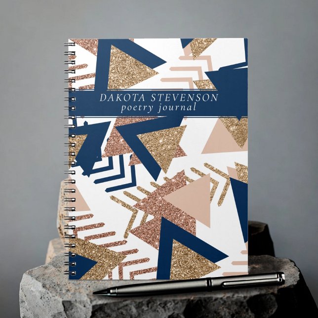 80s Trendy Abstract | Navy and Rose Gold Poetry Notebook (Creator Uploaded)