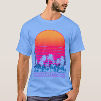 80s Vaporwave Palmrees Sunset girl T-Shirt