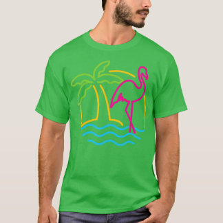80s Vintage Miami Retro Neon Pink Flamingo  T-Shirt