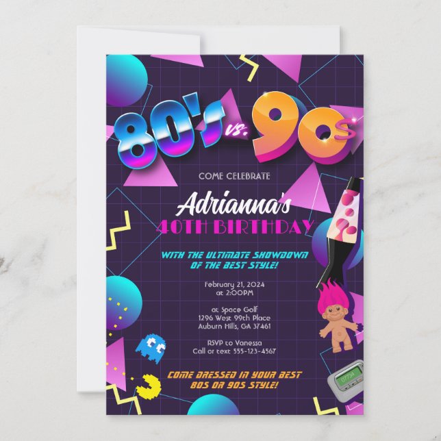80s vs 90sParty Invitation or 40th Birthday  (Front)