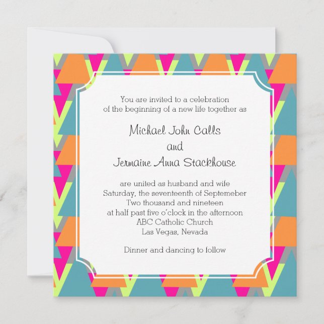 80's Wedding Theme Style Geometric Pattern Invitation (Front)